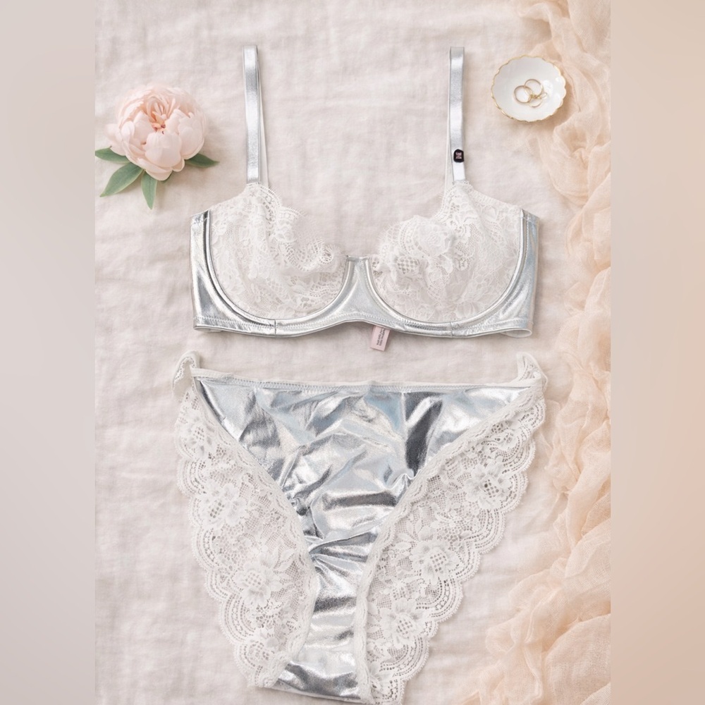 Victoria secret two piece bra panties set NEW size Large and 32DDD bra lace - Picture 2 of 7